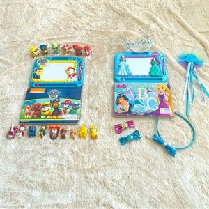Paw Patrol and Disney Princess magnetic drawing pad bundle and figurines